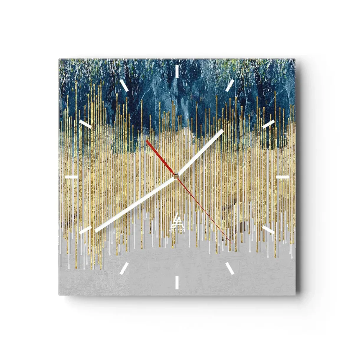 Horloge murale - Pendule murale - Lignes dorées sur fond d'abstraction bleu marine et gris - 30x30cm - Bordure dorée - Décoration murale moderne pour le salon et la chambre ARTTOR