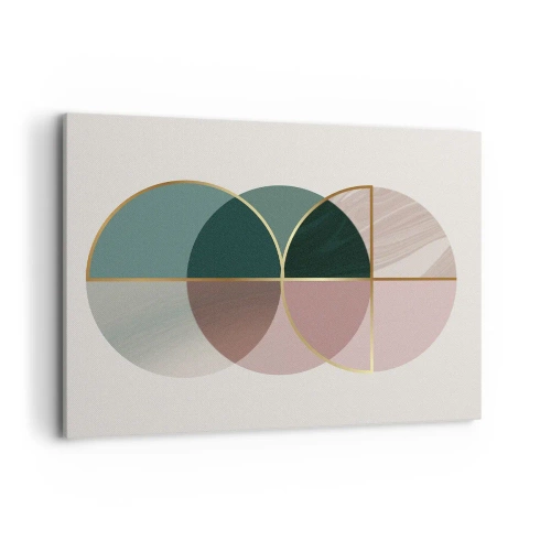 Impression sur toile - Image sur toile - Une composition abstraite de formes géométriques et de lignes dorées. - 100x70cm - Cercles après cercles - Décoration murale moderne pour le salon et la chambre ARTTOR