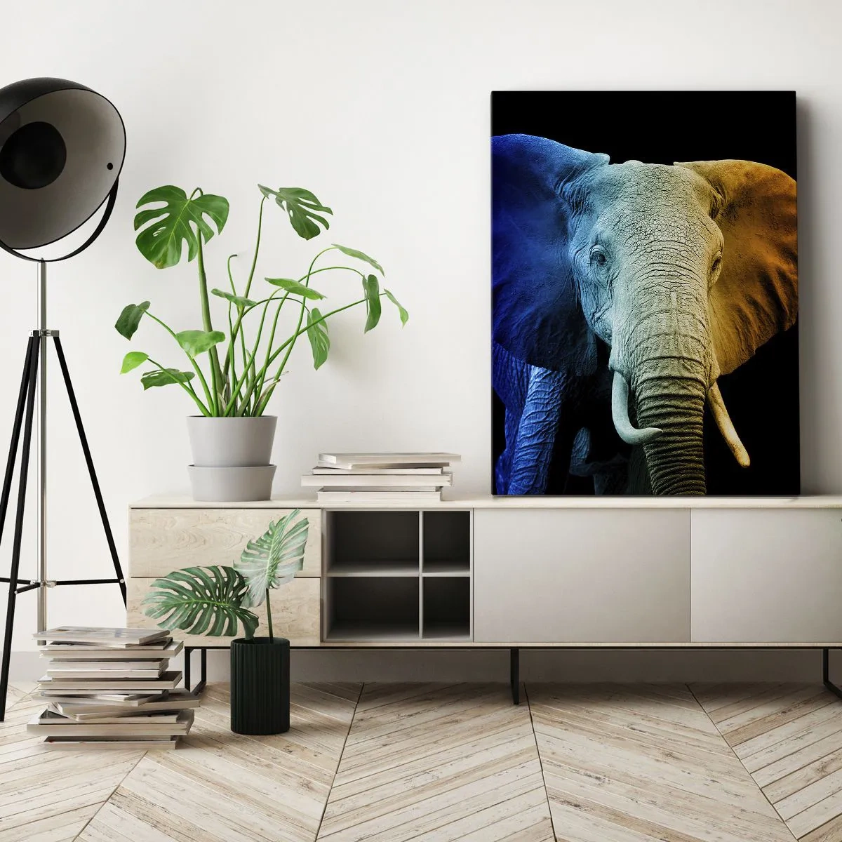 Impression sur toile - Image sur toile - Portrait d'éléphant aux couleurs de l'arc-en-ciel - 50x70cm - Excentrique, pas bizarre - Décoration murale moderne pour le salon et la chambre ARTTOR