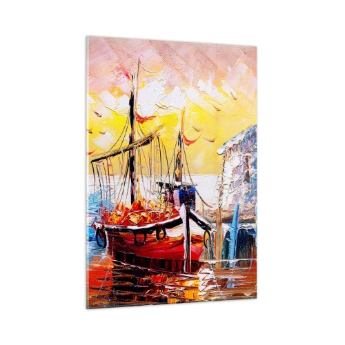 Impression sur verre - Image sur verre - Voiliers colorés au coucher du soleil - 50x70cm - Bon retour - Décoration murale moderne pour le salon et la chambre ARTTOR