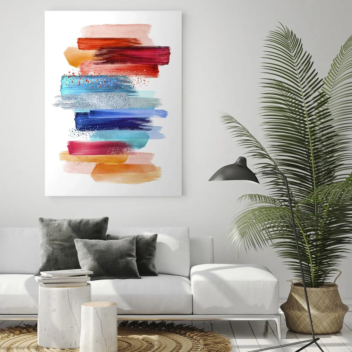 Impression sur verre - Image sur verre - Composition abstraite de coups de pinceau colorés - 50x70cm - En haut et en bas - Décoration murale moderne pour le salon et la chambre ARTTOR