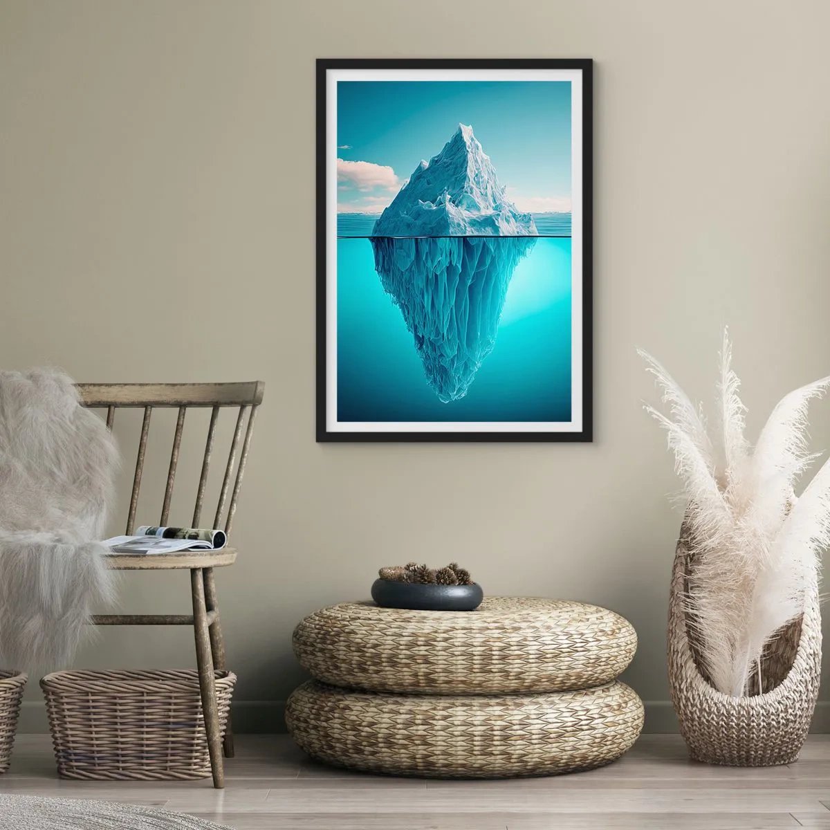 Affiche dans un cadre noir - Poster - Un iceberg avec sa partie sous-marine visible - 50x70cm - Reine de Glace - Décoration murale moderne pour le salon et la chambre ARTTOR