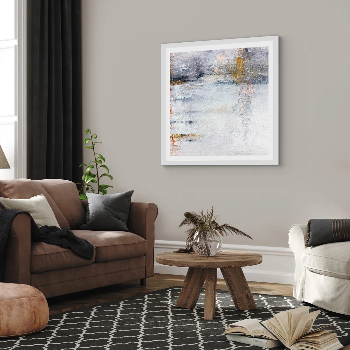 Affiche dans un cadre blanc - Poster - Derrière l'air un rideau - 60x60 cm