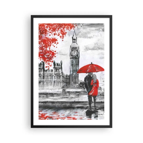 Affiche dans un cadre noir - Poster - Une silhouette avec un parapluie rouge devant Big Ben à Londres - 50x70cm - Amoureux de Londres - Décoration murale moderne pour le salon et la chambre ARTTOR