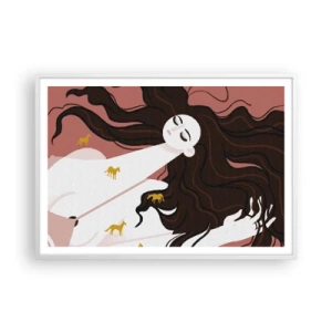 Affiche dans un cadre blanc - Poster - Rêve d'un cheval d'or - 100x70 cm