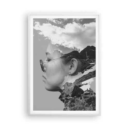 Affiche dans un cadre blanc - Poster - Portrait de montagnes et nuages - 70x100 cm