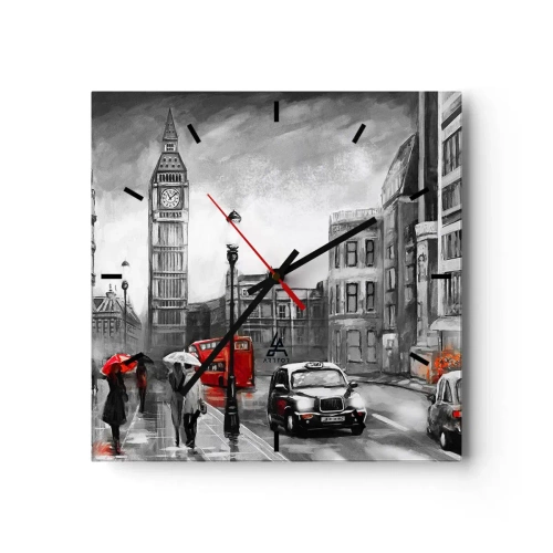 Horloge murale - Pendule murale - Une scène londonienne en noir et blanc avec des accents rouges - 30x30cm - Pas du tout une ville grise - Décoration murale moderne pour le salon et la chambre ARTTOR