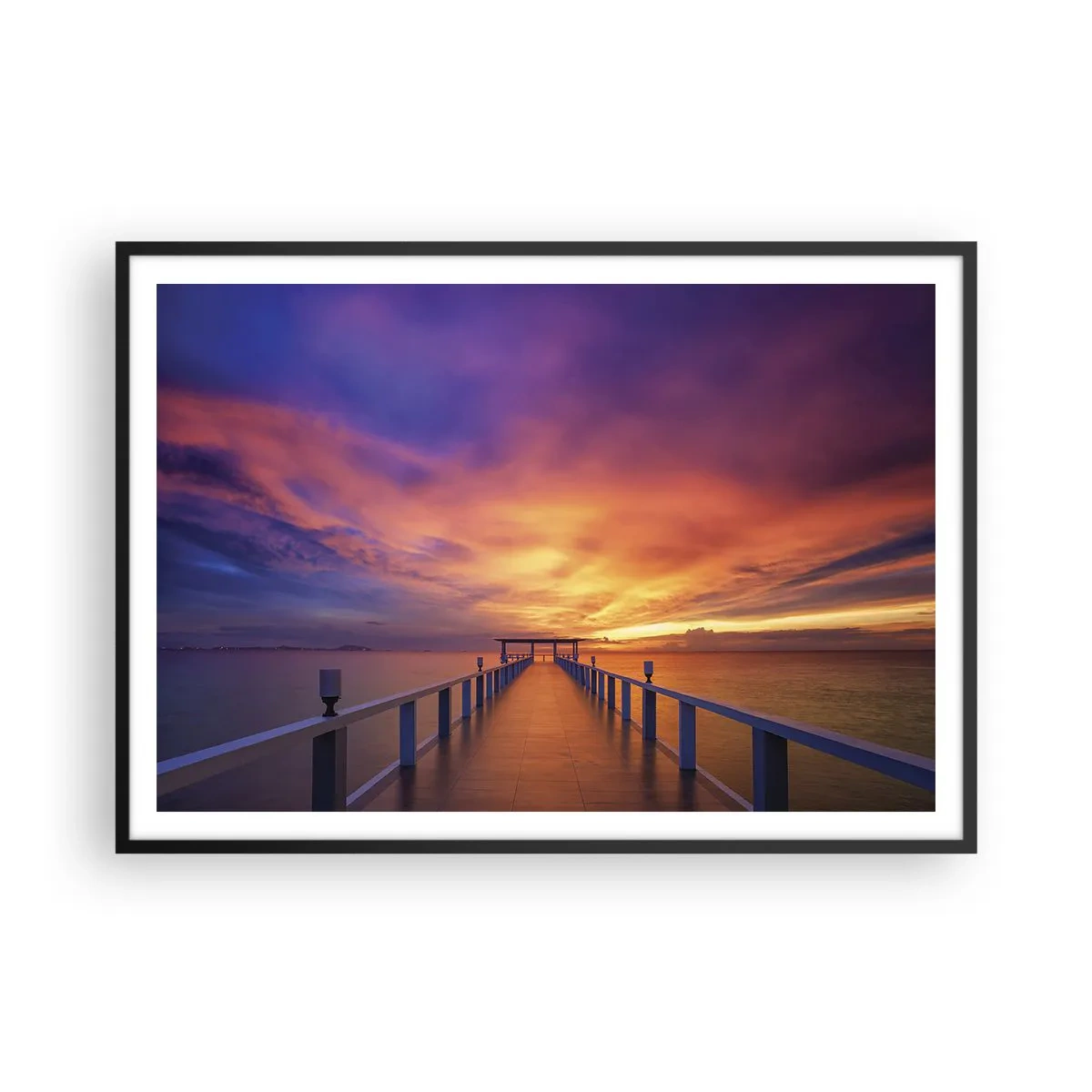 Affiche dans un cadre noir - Poster - Une jetée menant à la mer au coucher du soleil - 100x70cm - Sans fin - Décoration murale moderne pour le salon et la chambre ARTTOR