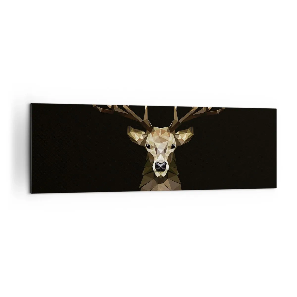 Impression sur toile - Image sur toile - Cerf polygonal géométrique sur fond noir - 160x50cm - Cerf cubique - Décoration murale moderne pour le salon et la chambre ARTTOR