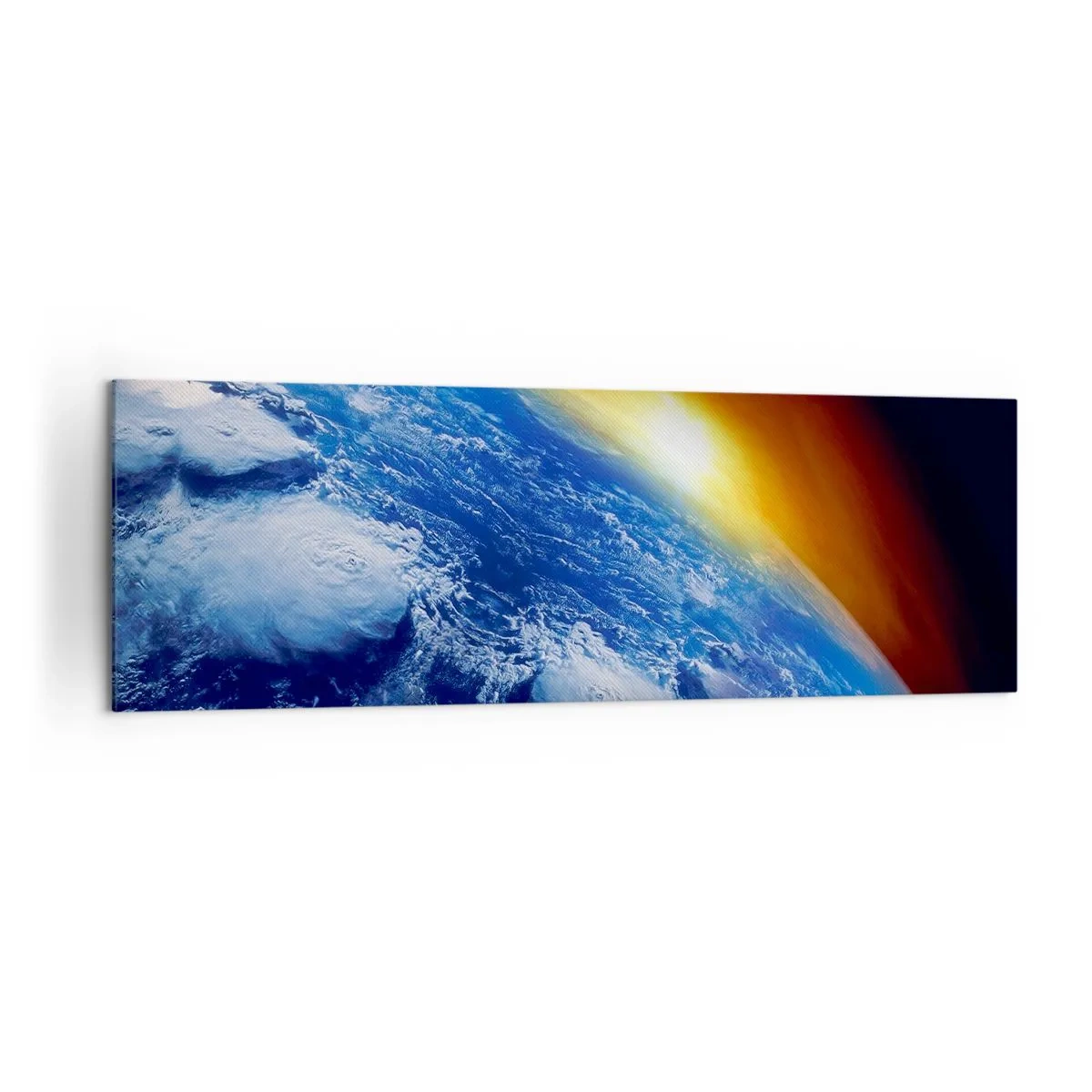Impression sur toile - Image sur toile - Vue de la Terre depuis l'espace au coucher du soleil - 160x50cm - Lever de soleil sur la planète bleue - Décoration murale moderne pour le salon et la chambre ARTTOR