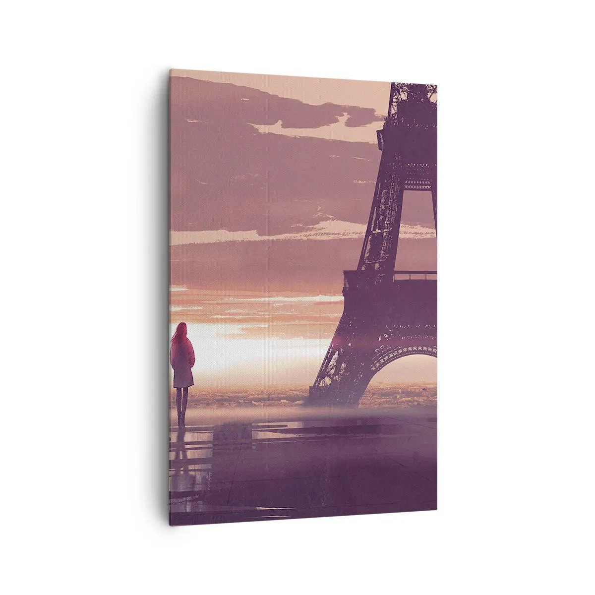 Impression sur toile - Image sur toile - Une silhouette regardant la Tour Eiffel à la lumière du soleil couchant - 80x120cm - Seulement deux d'entre eux - Décoration murale moderne pour le salon et la chambre ARTTOR