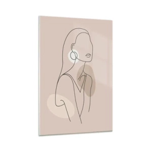 Impression sur verre - Image sur verre - Illustration minimaliste d'une femme avec des contours sur fond beige - 80x120cm - Icone féminin - Décoration murale moderne pour le salon et la chambre ARTTOR