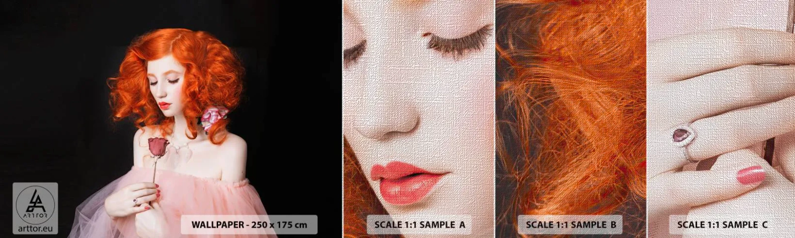 Échantillon de Papier Peint Premium Canvas - De style baroque - Femme, Modèle, Rose - 100x30 cm