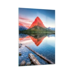 Impression sur verre - Image sur verre - Un sommet de montagne se reflétant dans un lac calme - 50x70cm - Chaleur et fraicheur - Décoration murale moderne pour le salon et la chambre ARTTOR