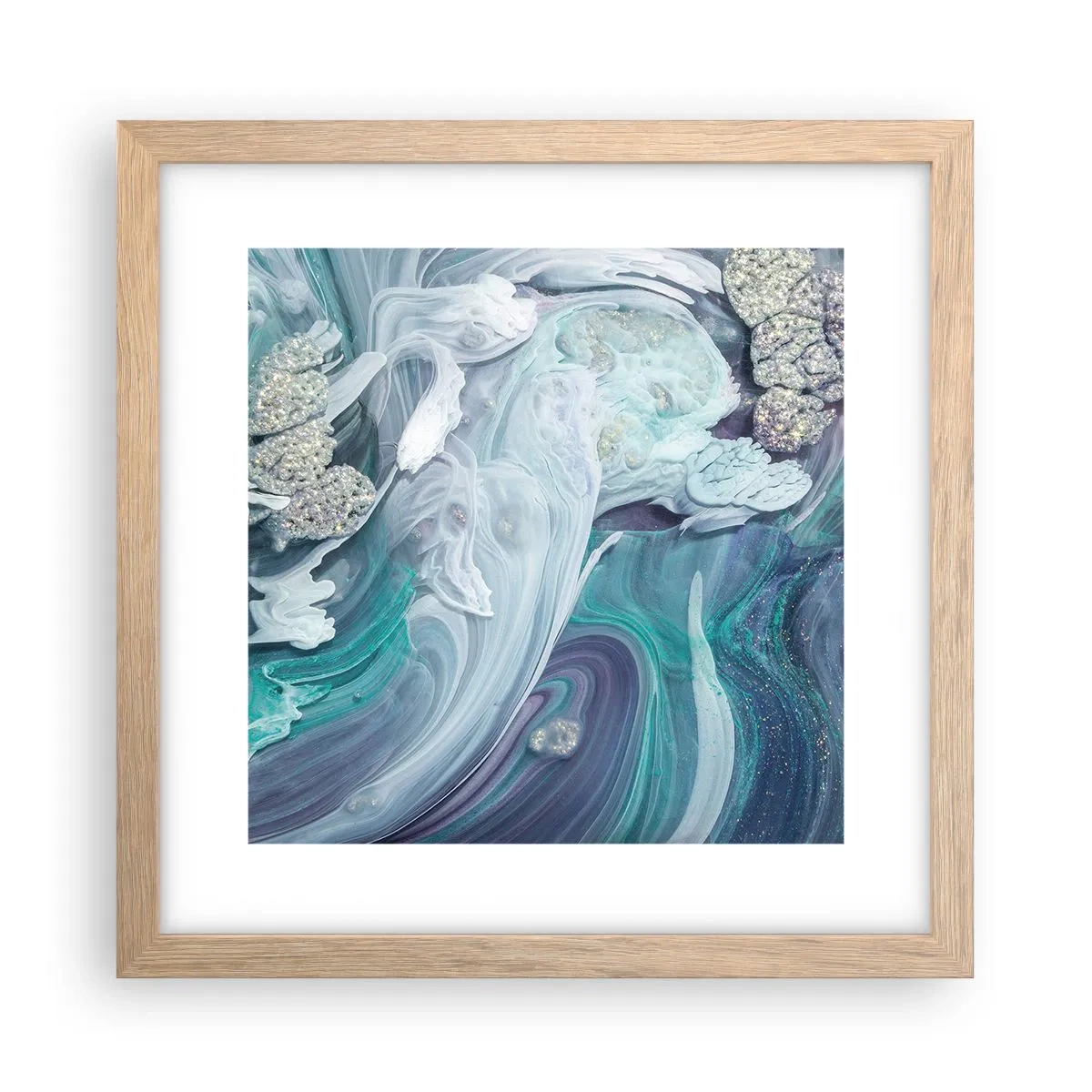Affiche dans un chêne clair - Poster - Courants bleus - 30x30 cm