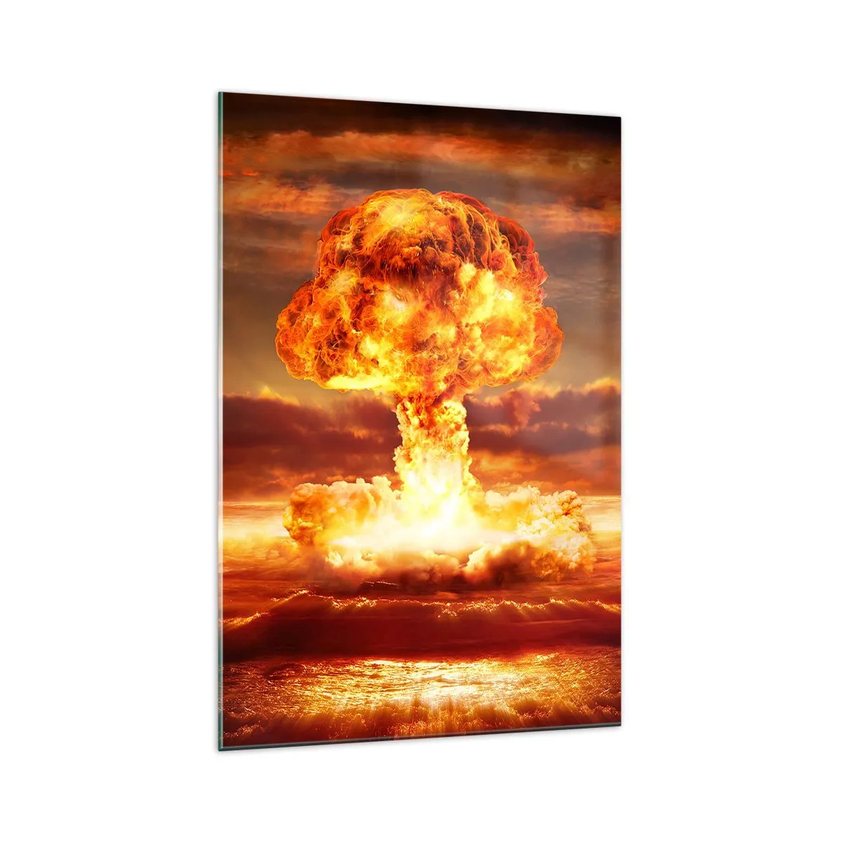 Impression sur verre - Image sur verre - Explosion d'un nuage en forme de champignon sur fond de coucher de soleil - 70x100cm - Et la fin viendra - Décoration murale moderne pour le salon et la chambre ARTTOR