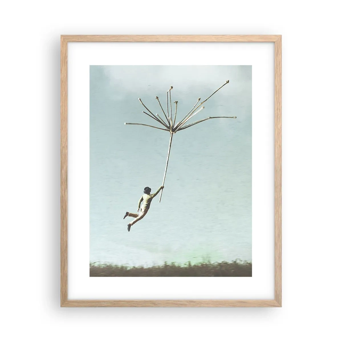 Affiche dans un chêne clair - Poster - Cerfs-volants, pissenlits, vent - 40x50 cm