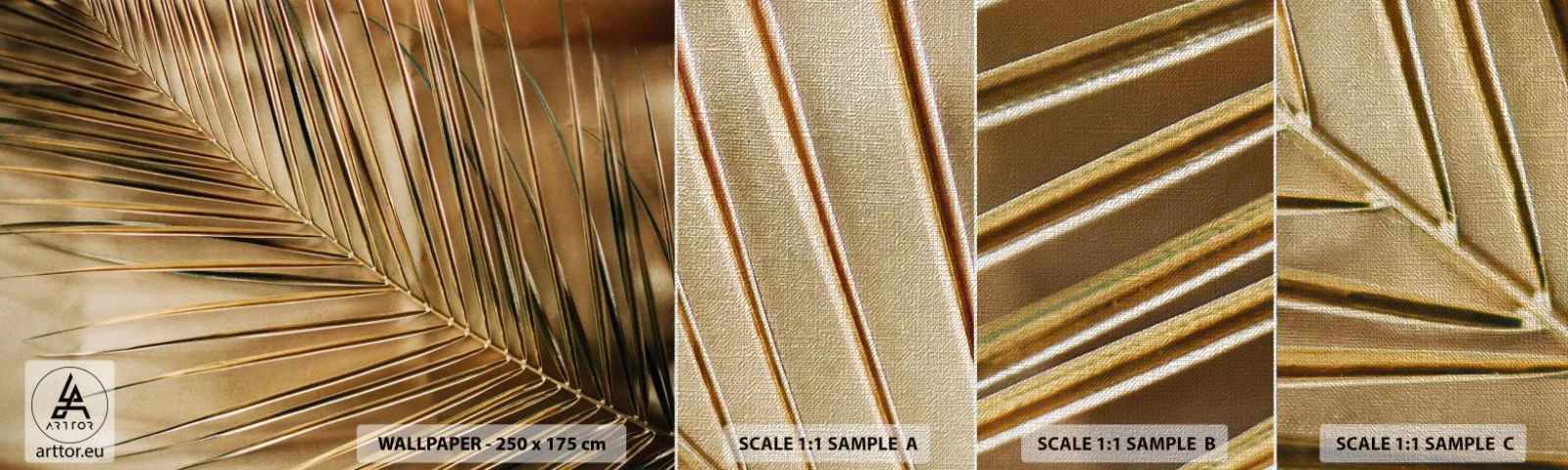 Échantillon de Papier Peint Premium Canvas - Colonnade naturelle - Feuille de palmier, Graphique, Tropiques - 100x30 cm