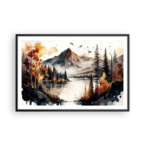 Affiche dans un cadre noir - Poster - Automne doré dans les montagnes - 91x61 cm