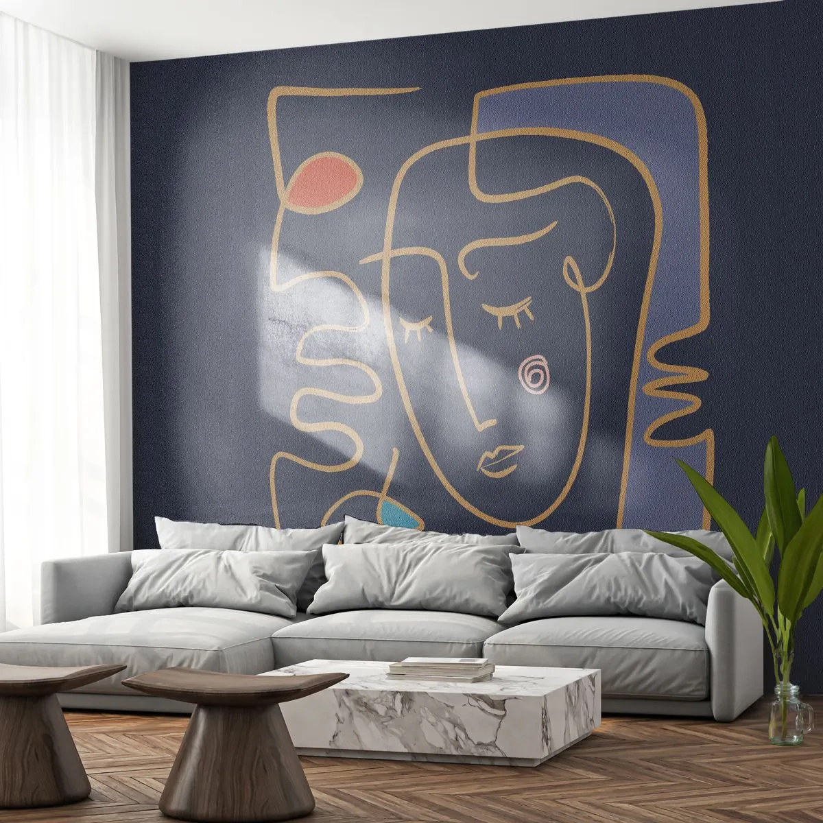 Papier Peint Photo Premium Sand - Portrait contour d'une femme sur fond bleu marine - 100x70cm - En réflexion - Décoration murale moderne pour le salon et la chambre ARTTOR