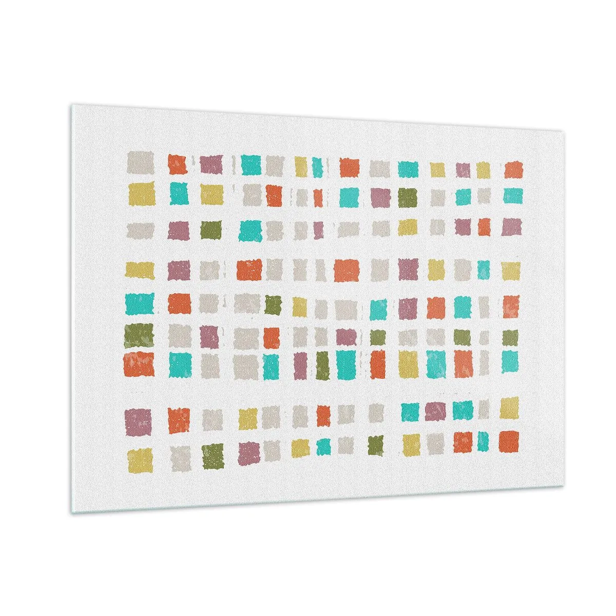 Impression sur verre - Image sur verre - Mosaïque colorée de carrés sur fond blanc dans un style abstrait - 100x70cm - Jeu inconnu - Décoration murale moderne pour le salon et la chambre ARTTOR