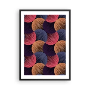 Affiche dans un cadre noir - Poster - Motif géométrique avec des cercles concentriques colorés - 50x70cm - Dans un rythme circulaire - Décoration murale moderne pour le salon et la chambre ARTTOR