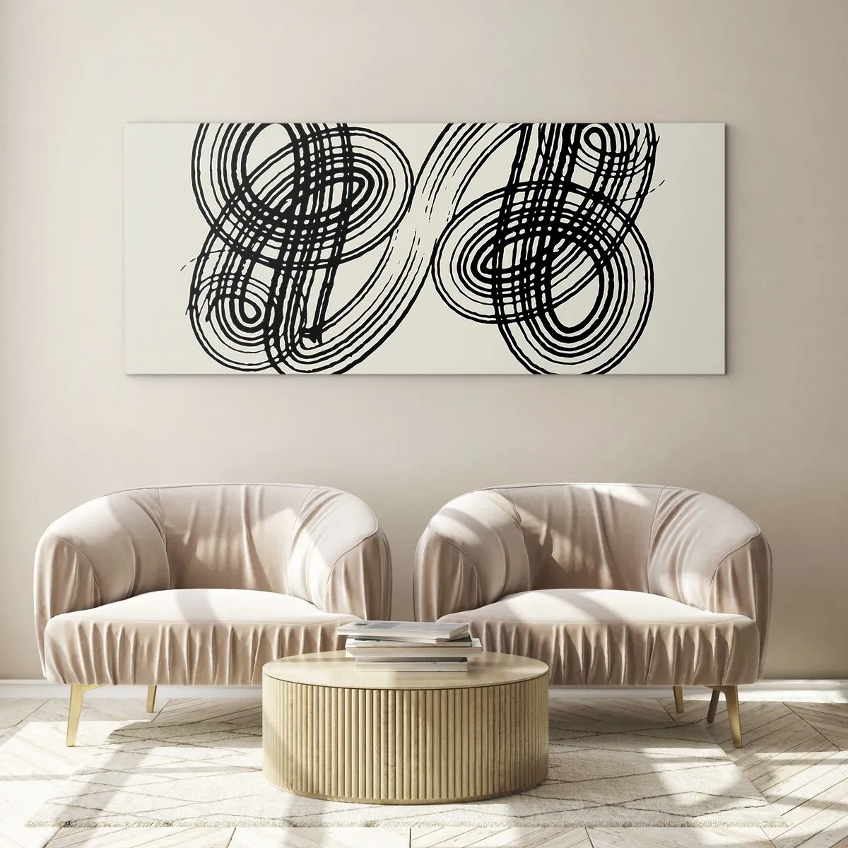 Impression sur verre - Image sur verre - Lignes noires abstraites sur fond clair dans un style avant-gardiste. - 160x50cm - C'est venu spontanément - Décoration murale moderne pour le salon et la chambre ARTTOR