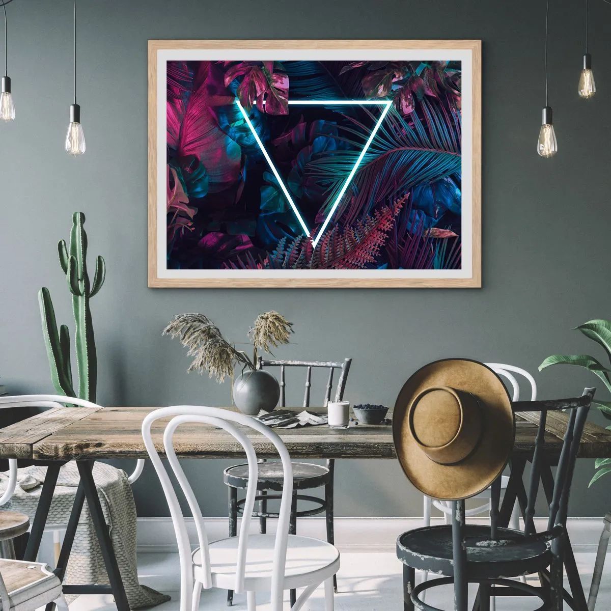 Affiche dans un chêne clair - Poster - Jardin de style disco - 50x40 cm