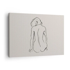 Impression sur toile - Image sur toile - Un croquis subtil de la silhouette d'une fille de dos - 70x50cm - Femme nue - Décoration murale moderne pour le salon et la chambre ARTTOR