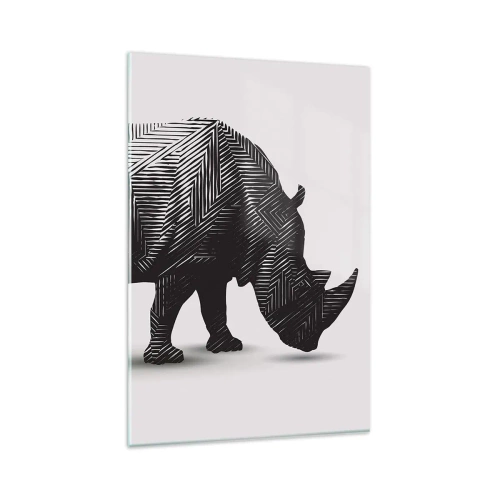 Impression sur verre - Image sur verre - Silhouette graphique d'un rhinocéros dans un motif noir et blanc - 80x120cm - Beauté géométrique de la nature - Décoration murale moderne pour le salon et la chambre ARTTOR