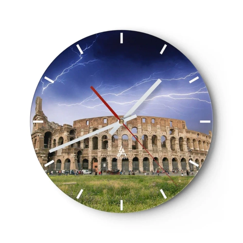 Horloge murale - Pendule murale - Le Colisée illuminé par la foudre sur un ciel sombre - 30x30cm - Arène de combat - Décoration murale moderne pour le salon, la cuisine et la chambre ARTTOR