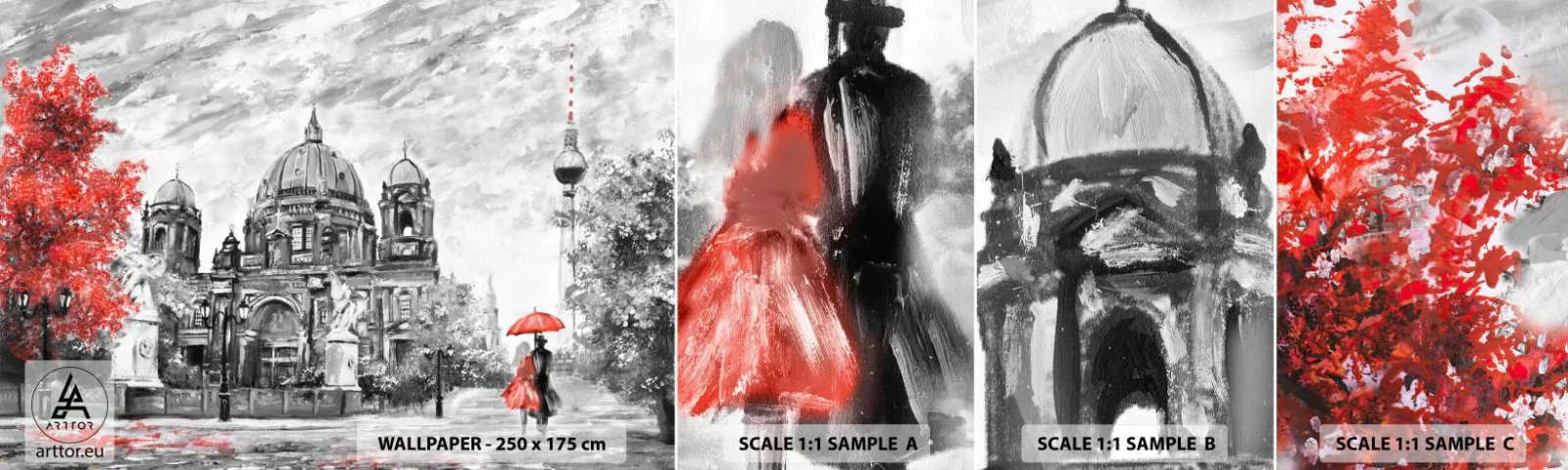 Échantillon de Papier Peint Autocollant Deluxe Sticker - Rencontre berlinoise - Ville, Peinture, Architecture - 100x30 cm