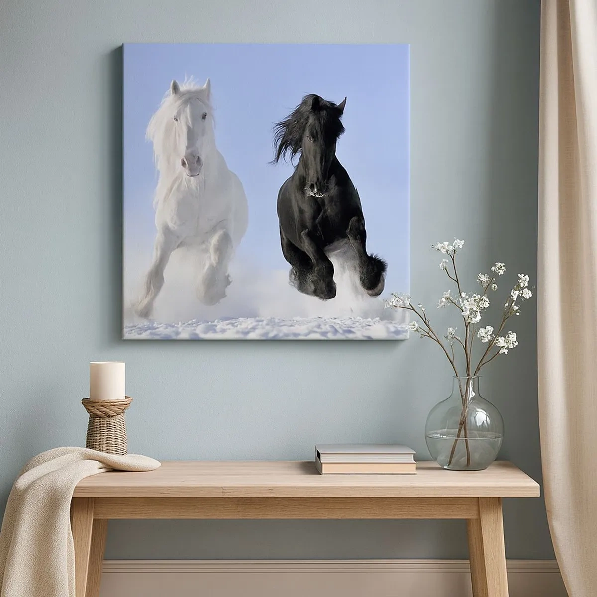Impression sur toile - Image sur toile - Galop noir et blanc - 30x30 cm