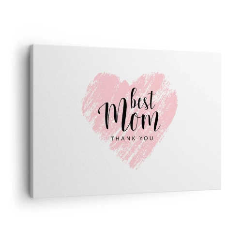 Impression sur toile - Image sur toile - Cœur rose avec les mots « Meilleure maman, merci » sur fond blanc - 70x50cm - Toujours au bon moment - Décoration murale moderne pour le salon et la chambre ARTTOR