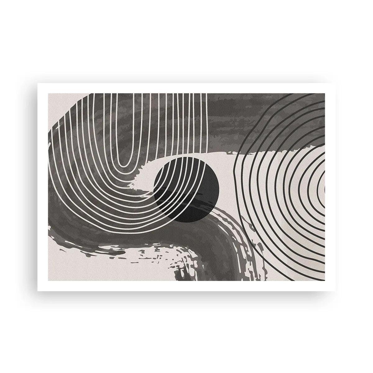 Affiche - Poster - Lignes géométriques et ovales dans des tons monochromes - 100x70cm - L'ovale gagne - Décoration murale moderne pour le salon et la chambre ARTTOR
