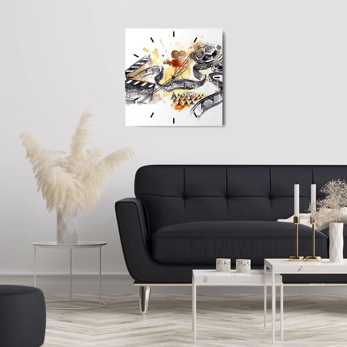 Horloge murale - Pendule murale - Le symbolisme du cinéma avec une pellicule dans une aquarelle artistique - 30x30cm - Au pays des rêves - Décoration murale moderne pour le salon et la chambre ARTTOR