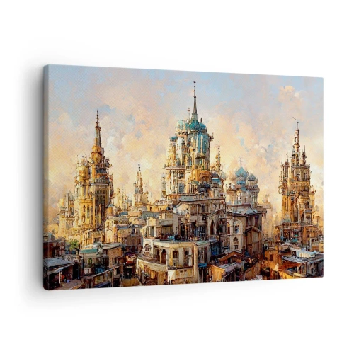 Impression sur toile - Image sur toile - Tours architecturales dans les rayons du soleil couchant - 70x50cm - Ville des villes - Décoration murale moderne pour le salon et la chambre ARTTOR