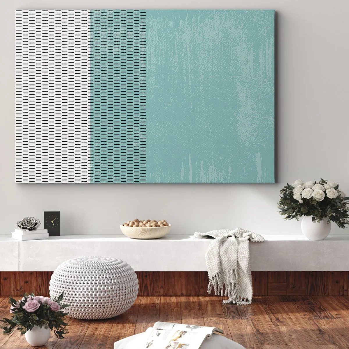 Impression sur toile - Image sur toile - Composition géométrique avec turquoise et lignes - 70x50cm - Composition équilibrée - Décoration murale moderne pour le salon et la chambre ARTTOR