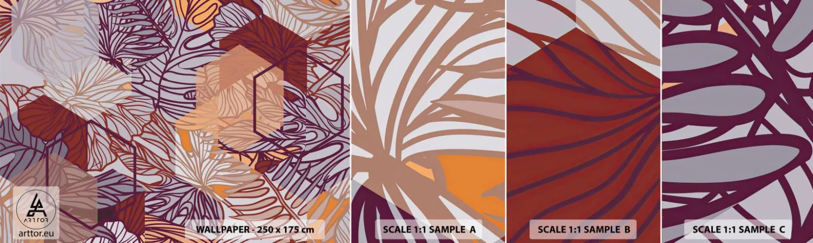 Échantillon de Papier Peint Autocollant Deluxe Sticker - Relation impossible entre la géométrie et la nature - Abstraction, Graphique, Feuilles - 100x30 cm