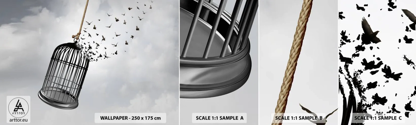 Échantillon de Papier Peint Autocollant Deluxe Sticker - Foie...Espoir...Liberté! - Abstraction, Des oiseaux, Morceau - 100x30 cm