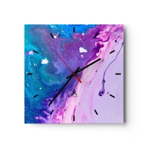 Horloge murale - Pendule murale - Abstraction aux couleurs violettes et turquoise inspirée des contrastes - 30x30cm - Yin et yang - Décoration murale moderne pour le salon et la chambre ARTTOR