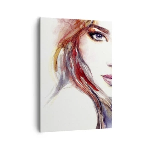Impression sur toile - Image sur toile - Une aquarelle subtile du visage d'une femme au regard expressif. - 50x70cm - Vademecum - suivez-moi - Décoration murale moderne pour le salon et la chambre ARTTOR
