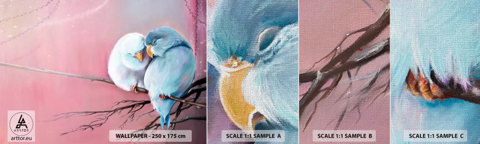 Échantillon de Papier Peint Premium Canvas - Que dire de plus?... - Des oiseaux, Nature, Morceau - 100x30 cm