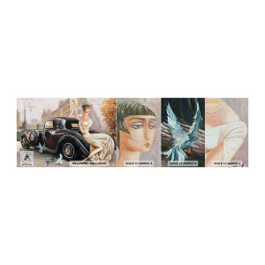 Échantillon de Papier Peint Premium Canvas - L'élégance dans un style rétro - Voiture rétro, Femme, Palais - 100x30 cm