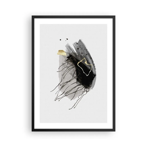 Affiche dans un cadre noir - Poster - Une composition abstraite aux accents noirs, gris et dorés. - 50x70cm - En noir et en or - Décoration murale moderne pour le salon et la chambre ARTTOR