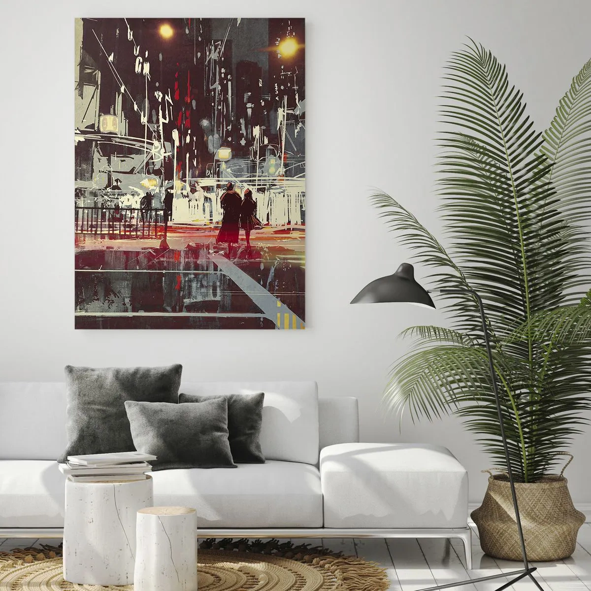 Impression sur verre - Image sur verre - Paysage urbain nocturne avec néons et silhouettes de passants - 50x70cm - Une grande traversée de ville - Décoration murale moderne pour le salon et la chambre ARTTOR