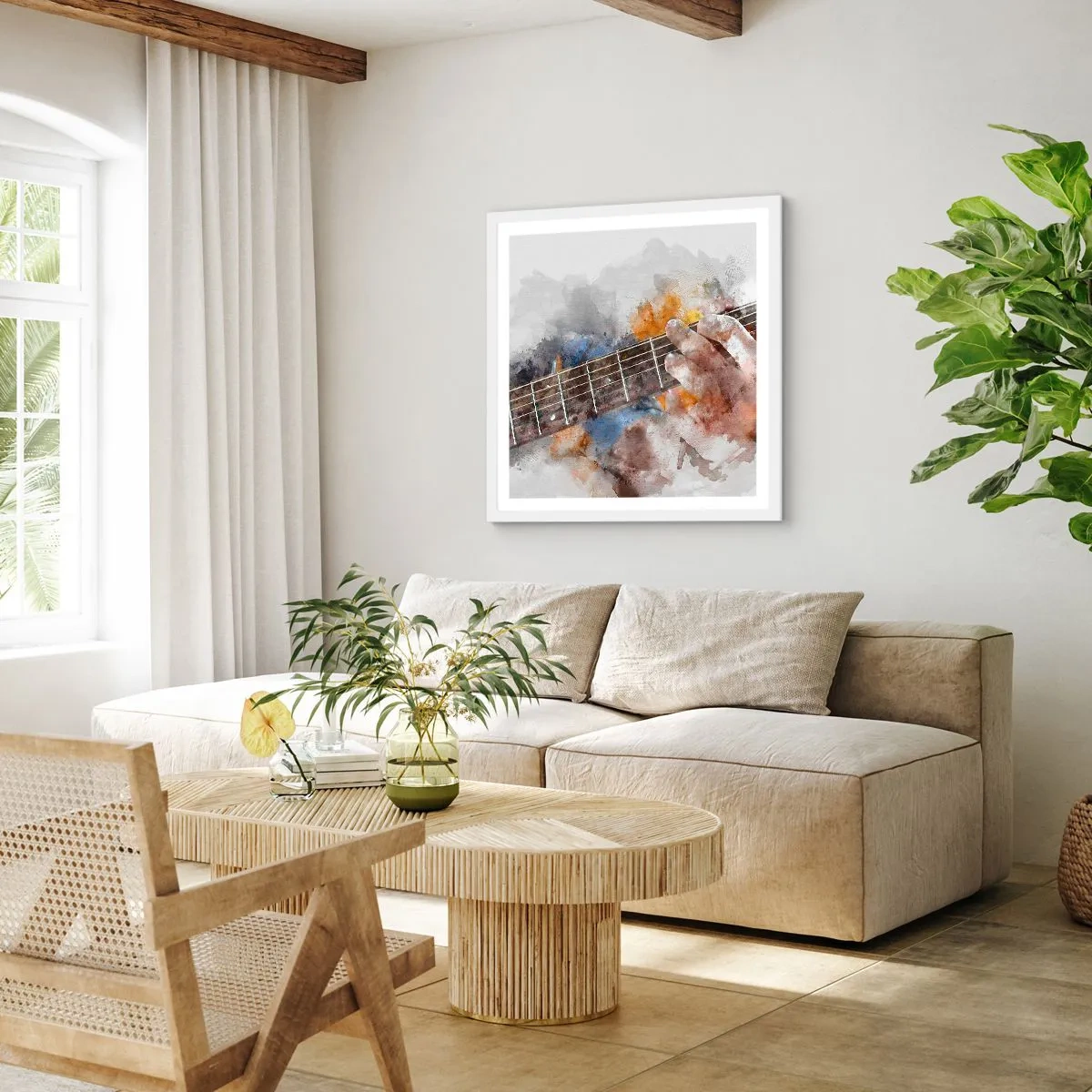 Affiche dans un cadre blanc - Poster - La poésie entre les cordes - 30x30 cm