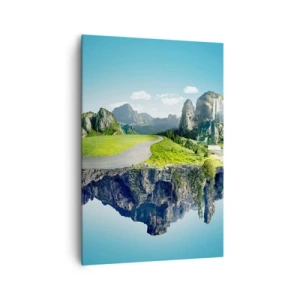 Impression sur toile - Image sur toile - Une île flottante avec des montagnes et des cascades - 70x100cm - Île fantastique - Décoration murale moderne pour le salon et la chambre ARTTOR