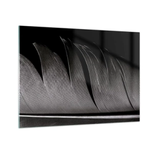 Impression sur verre - Image sur verre - Gros plan noir et blanc d'une plume présentée sous une lumière contrastée. - 70x50cm - La plume – un design magnifique - Décoration murale moderne pour le salon et la chambre ARTTOR