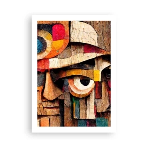Affiche - Poster - Un visage abstrait composé de blocs de bois colorés. - 50x70cm - Je te vois… - Décoration murale moderne pour le salon et la chambre ARTTOR